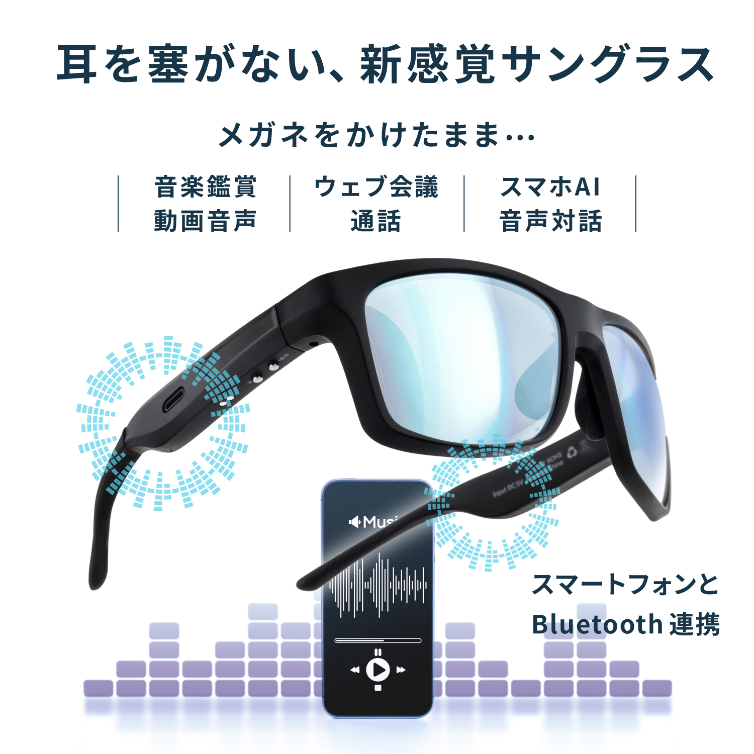 Bluetooth連携オーディオメガネ・サングラス【SOUND GLASS】