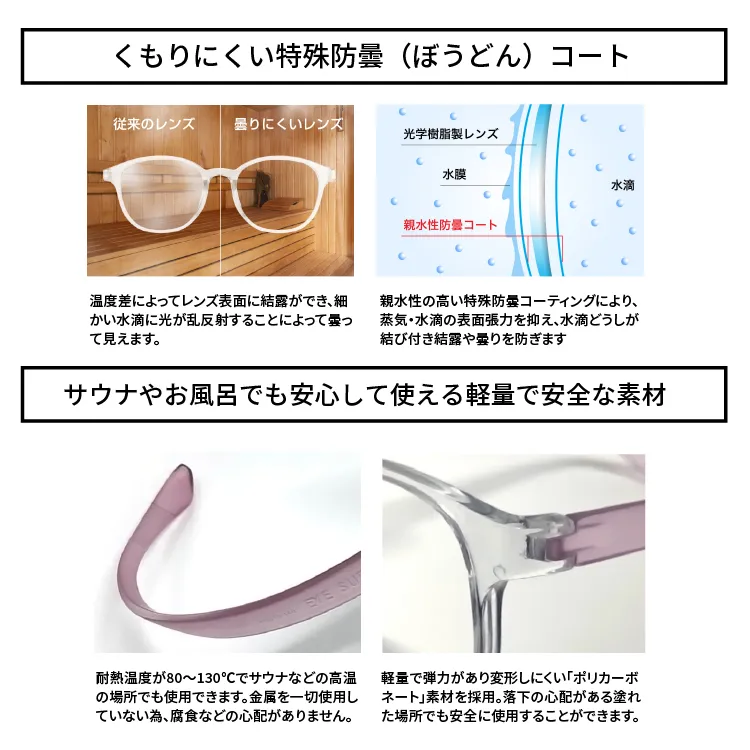 オーダーメイド】サウナやお風呂で使えるメガネ ボスリントン ピンク