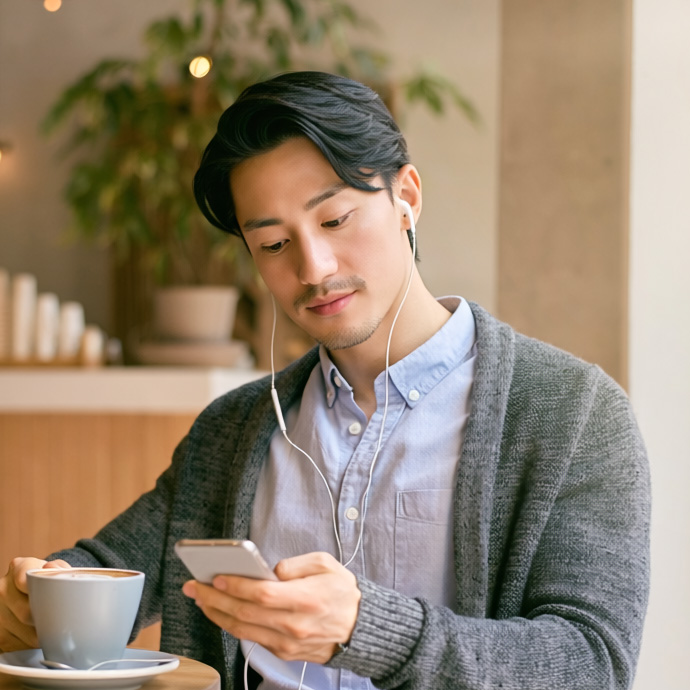 長時間のイヤホン使用で耳に負担を感じる様子